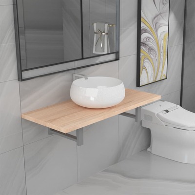 Two Piece Bathroom Furniture Set Ceramic Oak