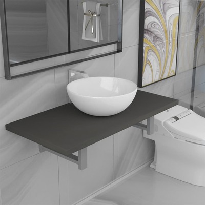 Two Piece Bathroom Furniture Set Ceramic Grey