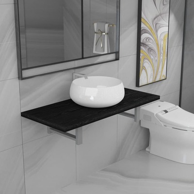 Two Piece Bathroom Furniture Set Ceramic Black