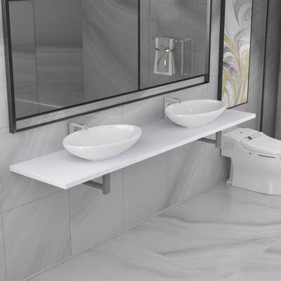 Three Piece Bathroom Furniture Set Ceramic White