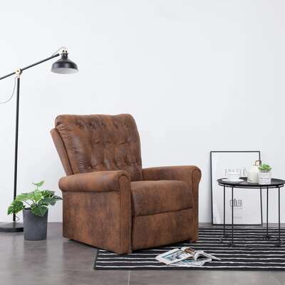 Reclining Chair Brown Faux Suede Leather