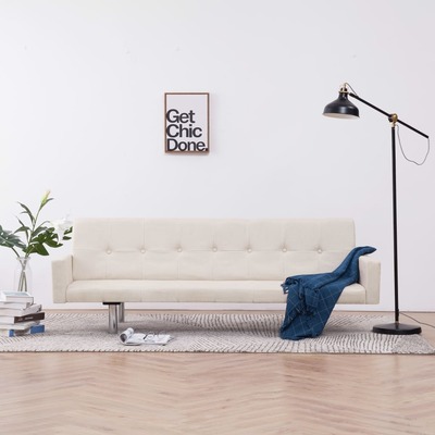 Sofa Bed with Armrest Cream Polyester