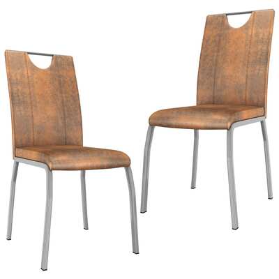 2 pcs Dining Chairs Suede Brown faux Leather