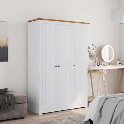 Solid Pine Wood 3-Door Wardrobe 118cm Panama Range Clothes Cupboard