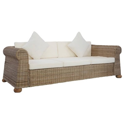 3-Seater Sofa with Cushions Natural Rattan