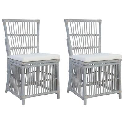 Dining Chairs with Cushions 2 pcs Grey Natural Rattan