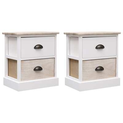 Nightstands 2 pcs White and Natural Paulownia Wood