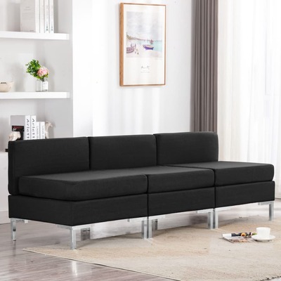 Sectional Middle Sofas 3 pcs with Cushions Fabric Black