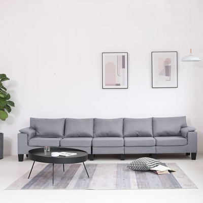 5-Seater Sofa Light Grey Fabric