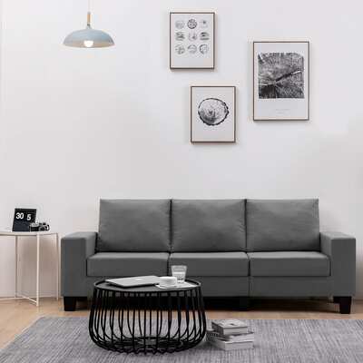 3-Seater Sofa Dark Grey Fabric