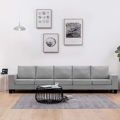 5-Seater Sofa Light Grey Fabric