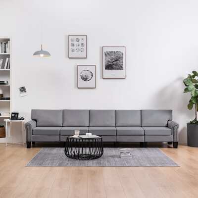 5-Seater Sofa Light Grey Fabric