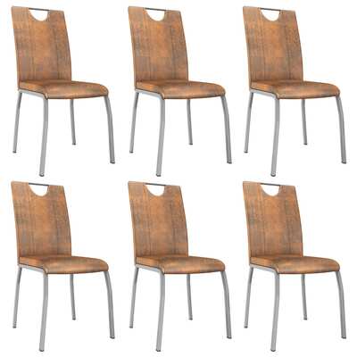 Dining Chairs 6 pcs Suede Brown faux Leather