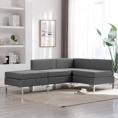 4 Piece Sofa Set Fabric Dark Grey