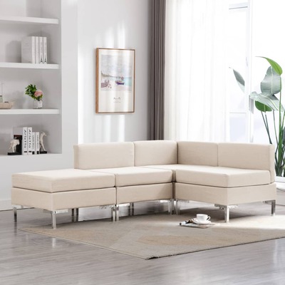 4 Piece Sofa Set Fabric Cream