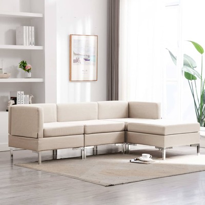 4 Piece Sofa Set Fabric Cream