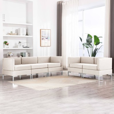 5 Piece Sofa Set Fabric Cream