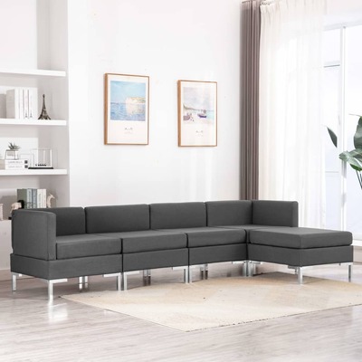 5 Piece Sofa Set Fabric Dark Grey