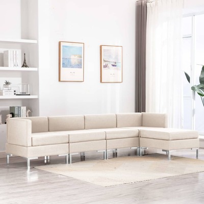 5 Piece Sofa Set Fabric Cream