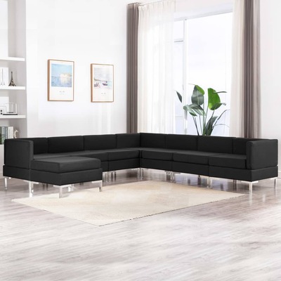 8 Piece Sofa Set Fabric Black