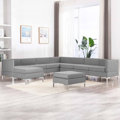 9 Piece Sofa Set Fabric Light Grey