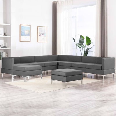 9 Piece Sofa Set Fabric Dark Grey