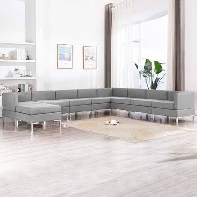 9 Piece Sofa Set Fabric Light Grey