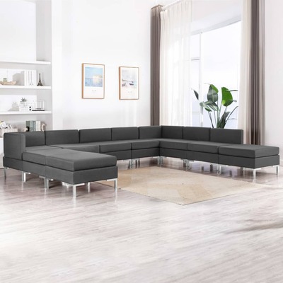 10 Piece Sofa Set Fabric Dark Grey