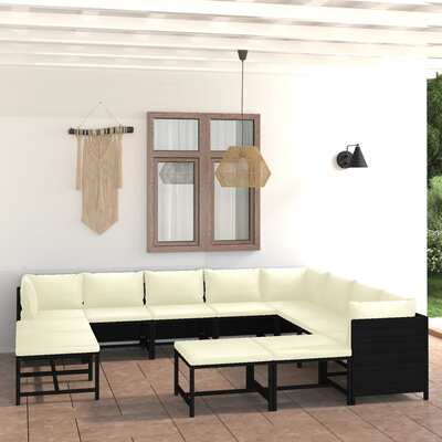 12-Piece Garden Lounge Set with Cushions Poly Rattan Black