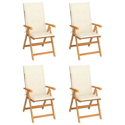 Garden Chairs 4 pcs with Cream Cushions Solid Teak Wood