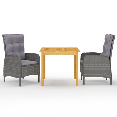 3 Piece Garden Dining Set-Grey