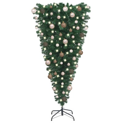 Upside-Down Artificial Tree with LED Lights and Ornament Set