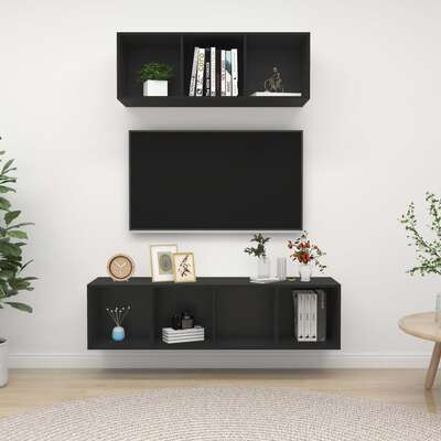 2 Piece TV Cabinet Set Black, Engineered Wood