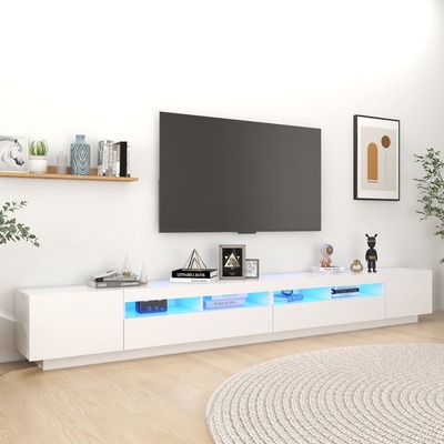 Elegant White TV Cabinet with LED Lights  Modern Style Living Room