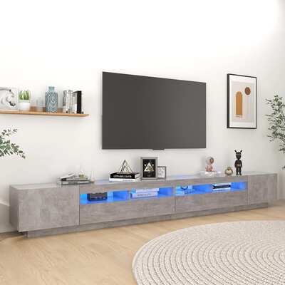 Modern Concrete Grey TV Cabinet with LED Lights For Living Room