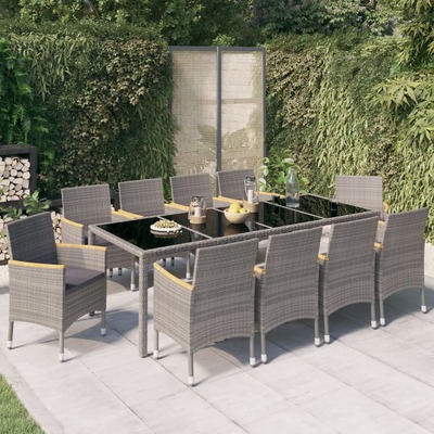 11 Piece Outdoor Dining Set with Cushions Poly Rattan Black and Grey