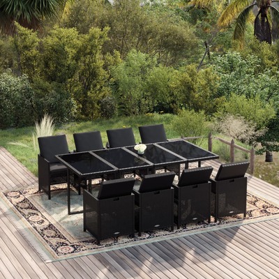 Garden Dining Set with Cushions Poly Rattan Black