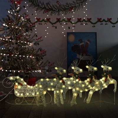 Reindeer & Sleigh Christmas Decoration 100 LEDs Outdoor Gold