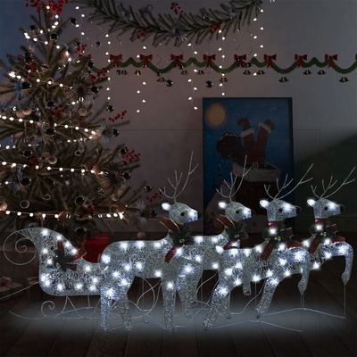 Reindeer & Sleigh Christmas Decoration 100 LEDs Outdoor Silver