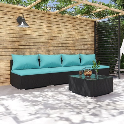 5 Piece Garden Lounge Set with Cushions Poly Rattan