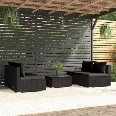 Grey Rattan Serenity: 5-Piece Garden Lounge Set with Plush Cushions