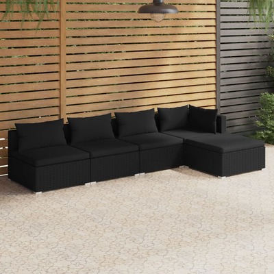 Contemporary Rattan Comfort: 5-Piece Garden Lounge Set with Plush Grey Cushions