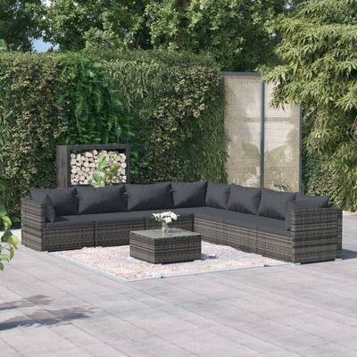 Rattan Haven in Grey: 8-Piece Garden Lounge Set with Plush Cushions