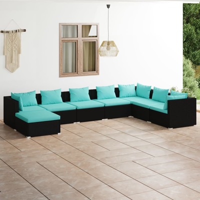 8 Piece Garden Lounge Set with Cushions Poly Rattan 