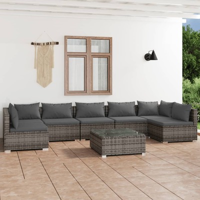 Grey Rattan Oasis: 8-Piece Garden Lounge Set with Plush Cushions