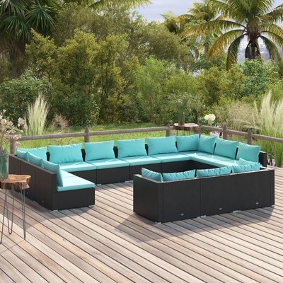 13 Piece Garden Lounge Set with Cushions Poly Rattan