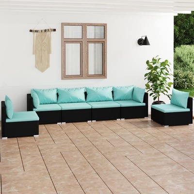 6 Piece Garden Lounge Set with Cushions Poly Rattan-Black