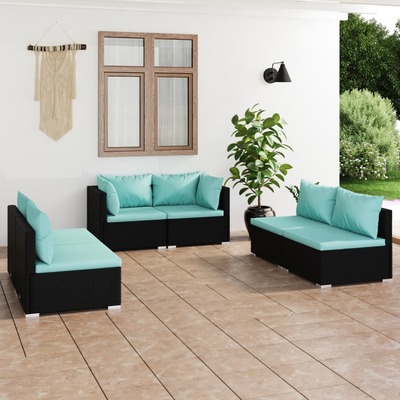 6 Piece Garden Lounge Set with Cushions Poly Rattan