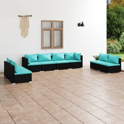 8 Piece Garden Lounge Set with Cushions Poly Rattan (Black)