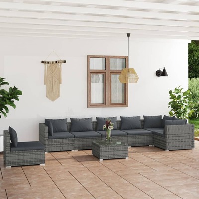 Grey Rattan Paradise: 8-Piece Garden Lounge Set with Plush Cushions